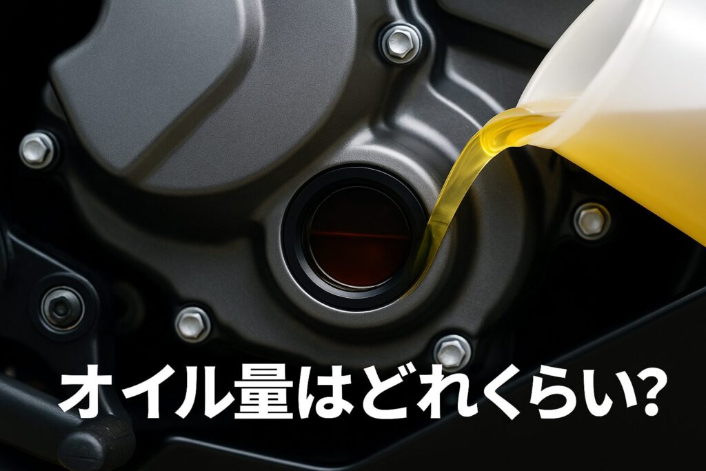 バイクにエンジンオイルを注入している図