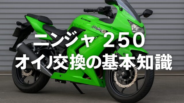 ガレージのシャッター前にたたずむ、Kawasakiニンジャ250ライムグリーン
